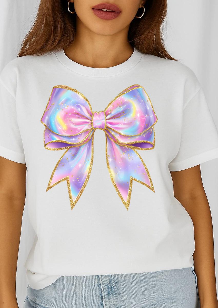 Női póló 100% pamutból Színes masni