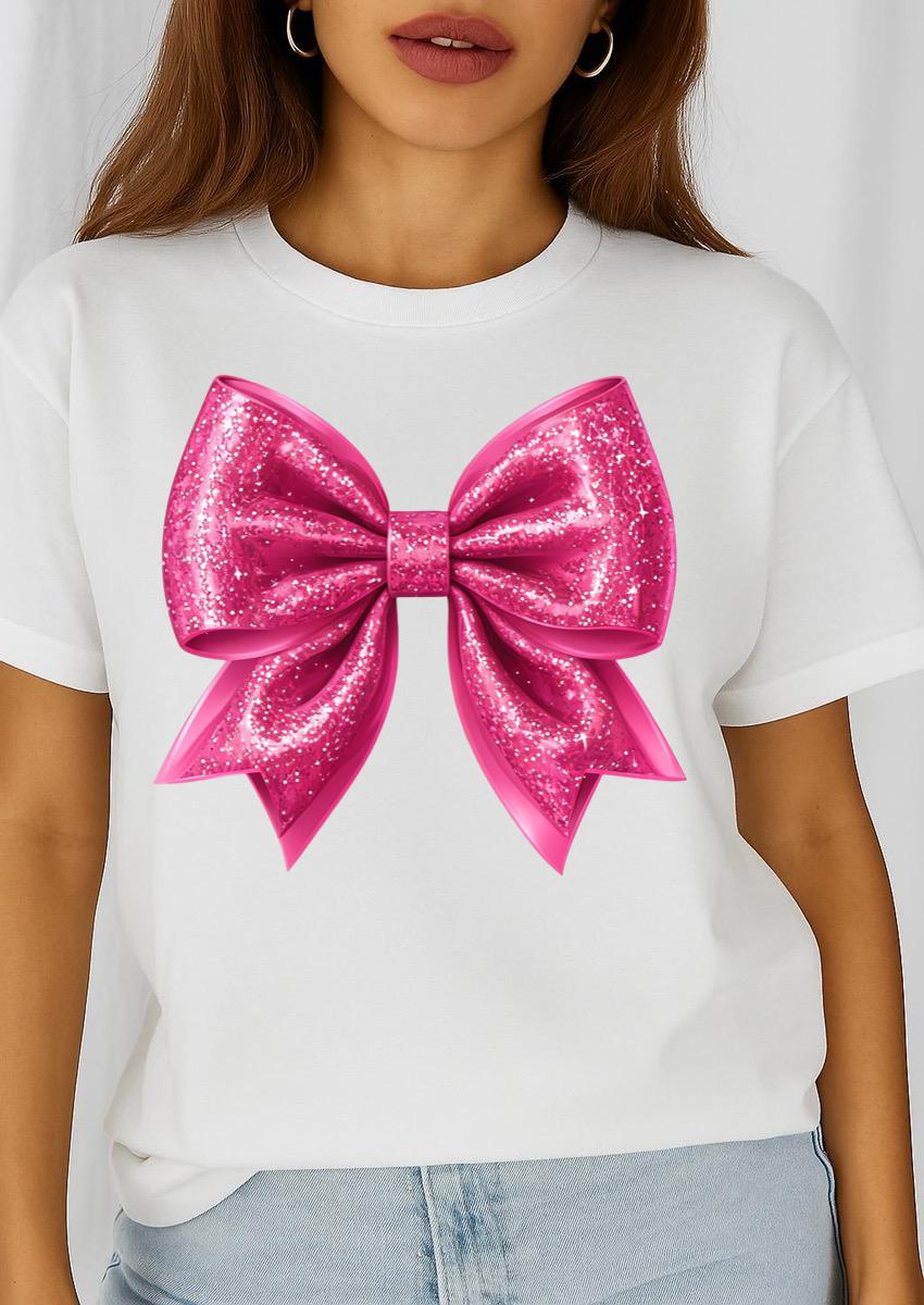 Női póló 100% pamutból Rózsaszín masni