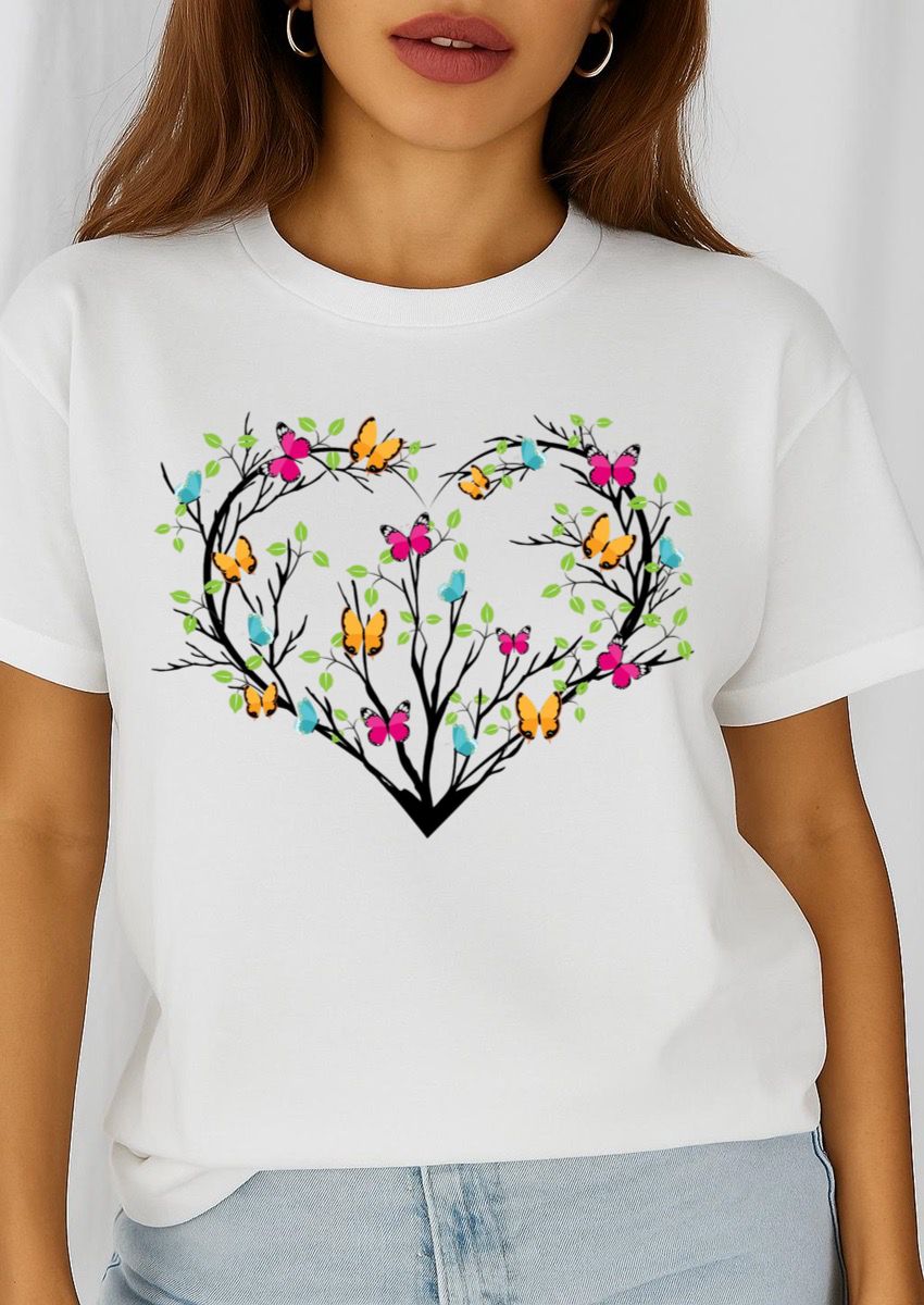 Női póló 100% pamutból Heart Butterflies