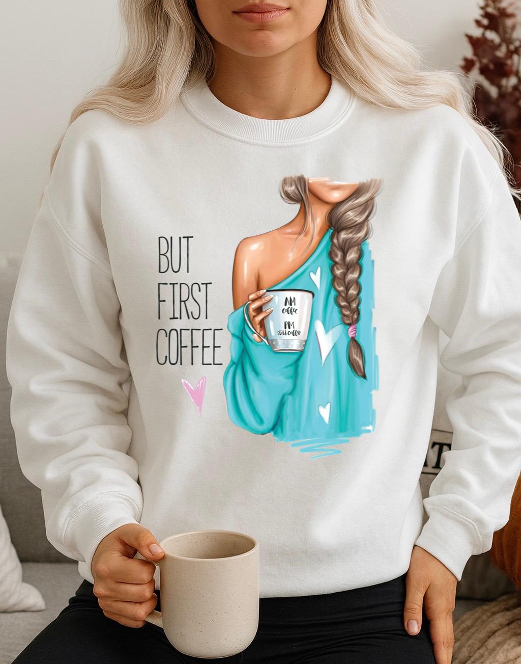 Fehér Blúz 100% pamutból But first coffee 2
