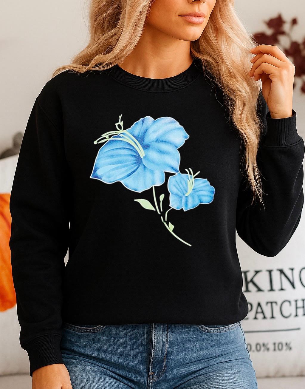 Fekete Blúz 100% pamutból 2 Blue Flowers