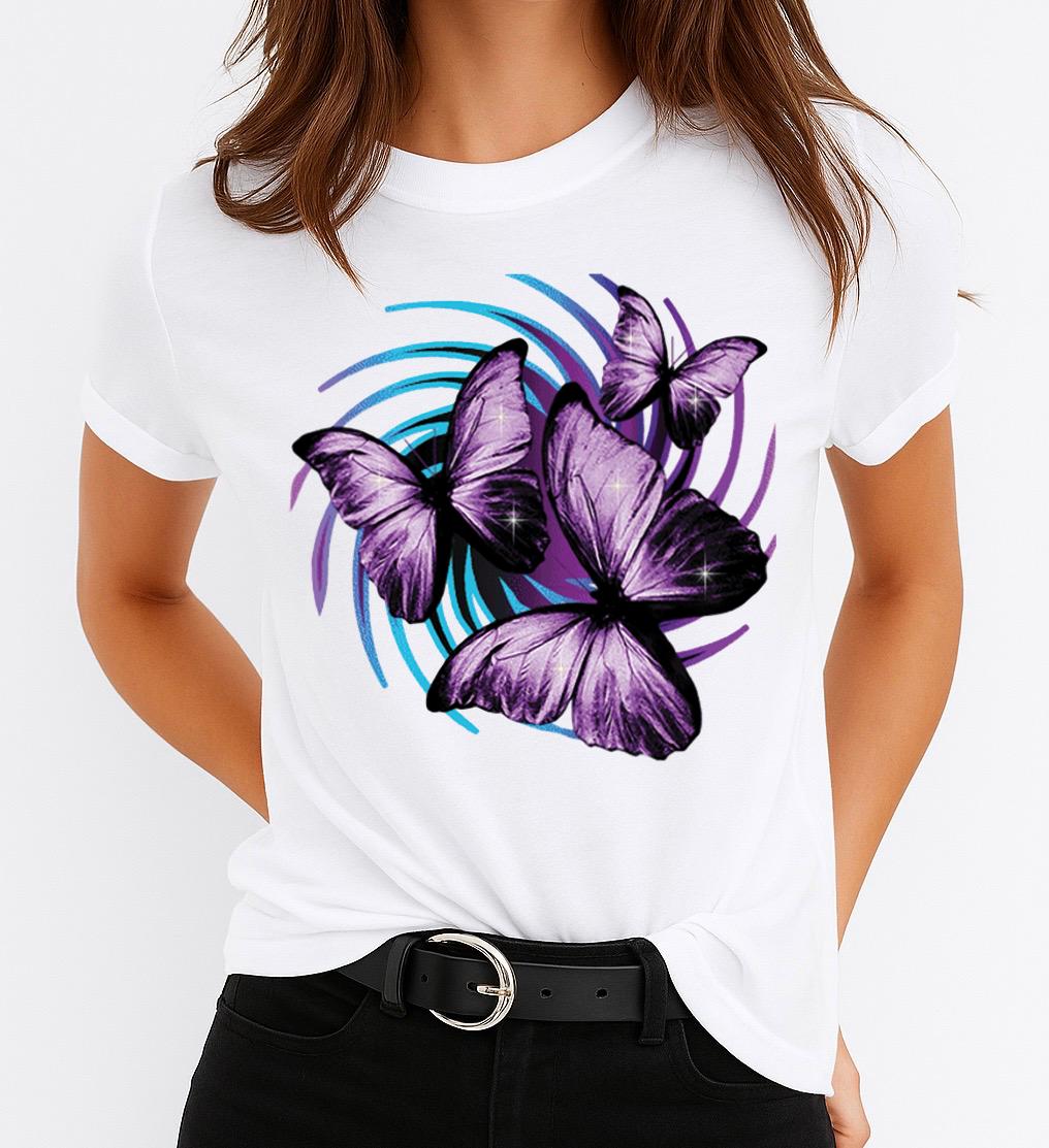Női póló 100% pamutból Lila Butterflies
