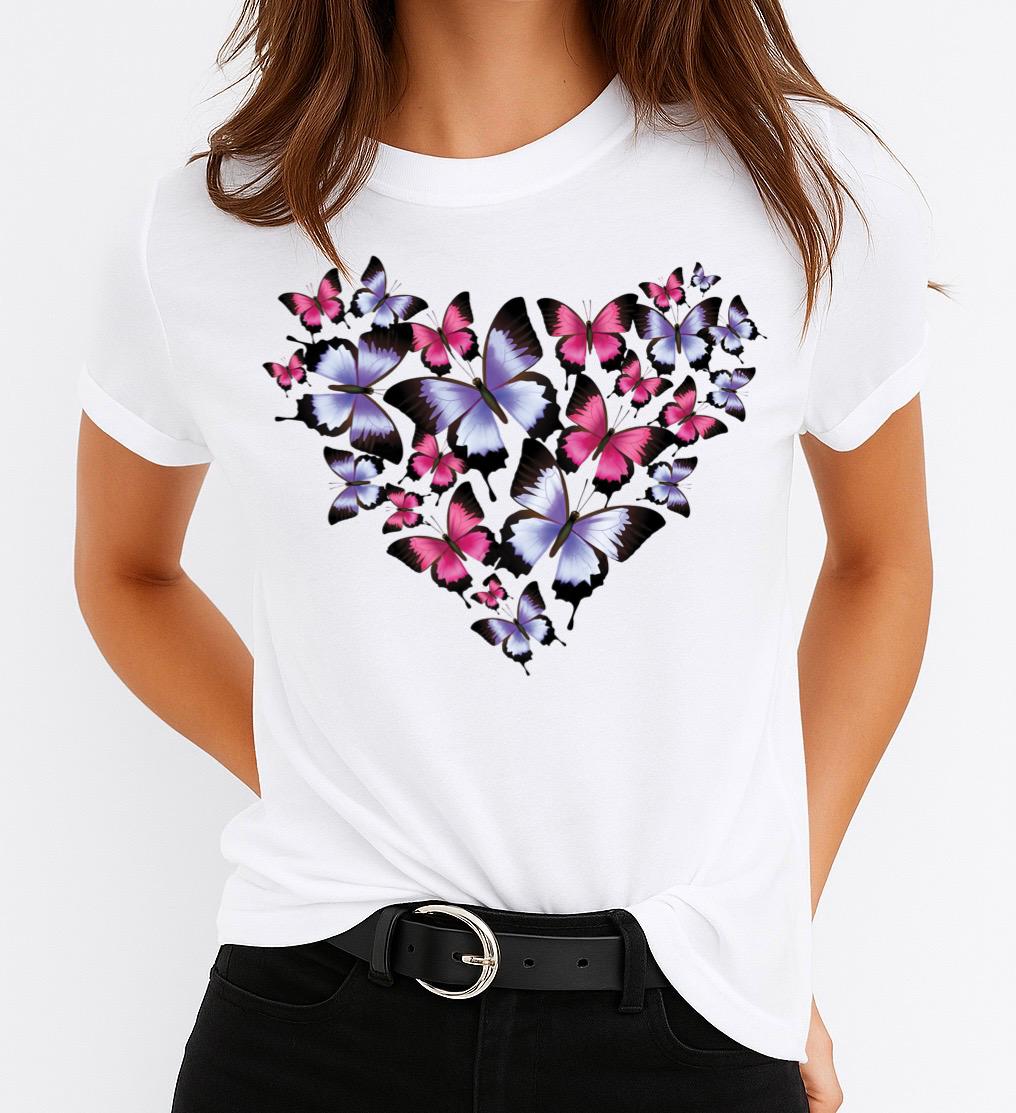 Női póló 100% pamutból Mov Heart Butterfly