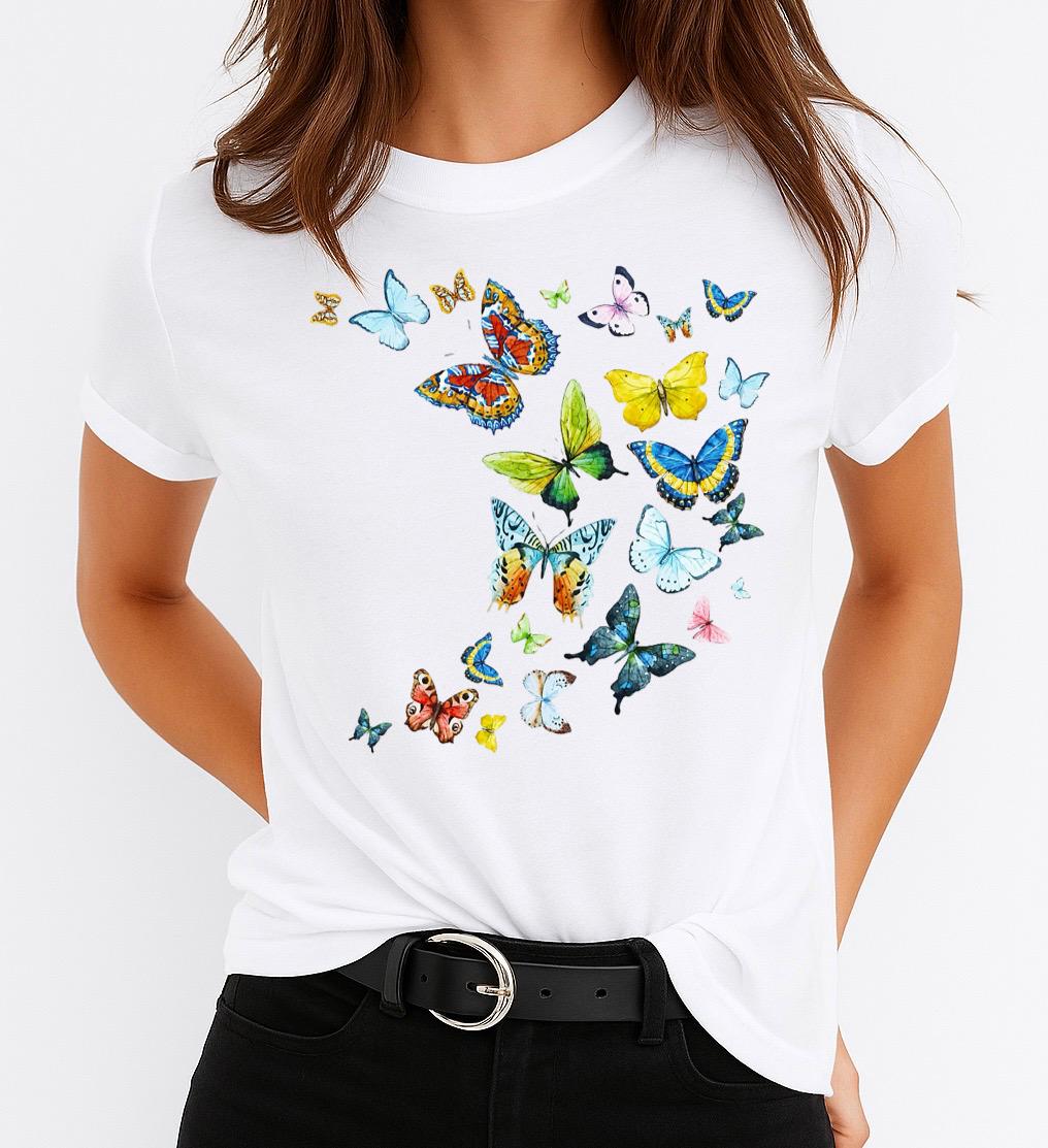 Női póló 100% pamutból Nice Színes Butterflies