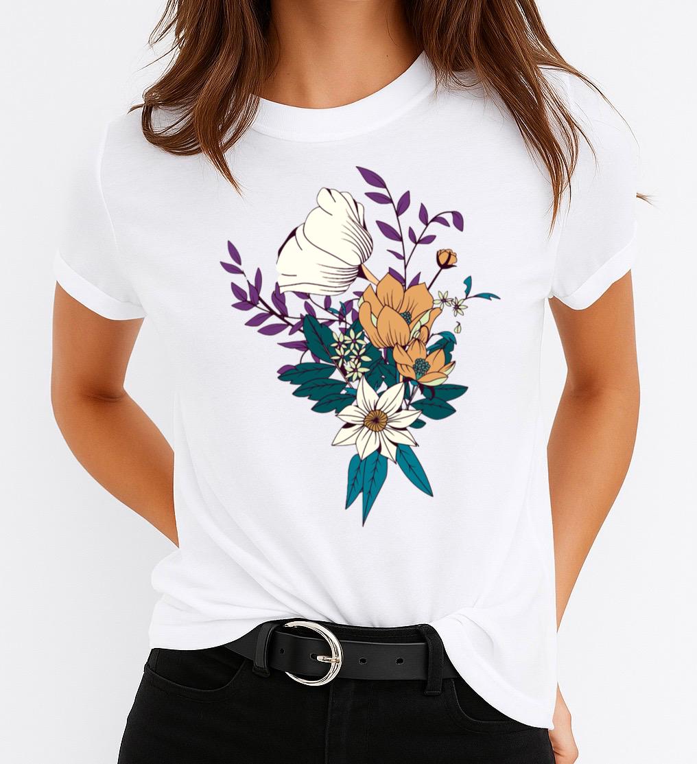 Női póló 100% pamutból Flower Spring