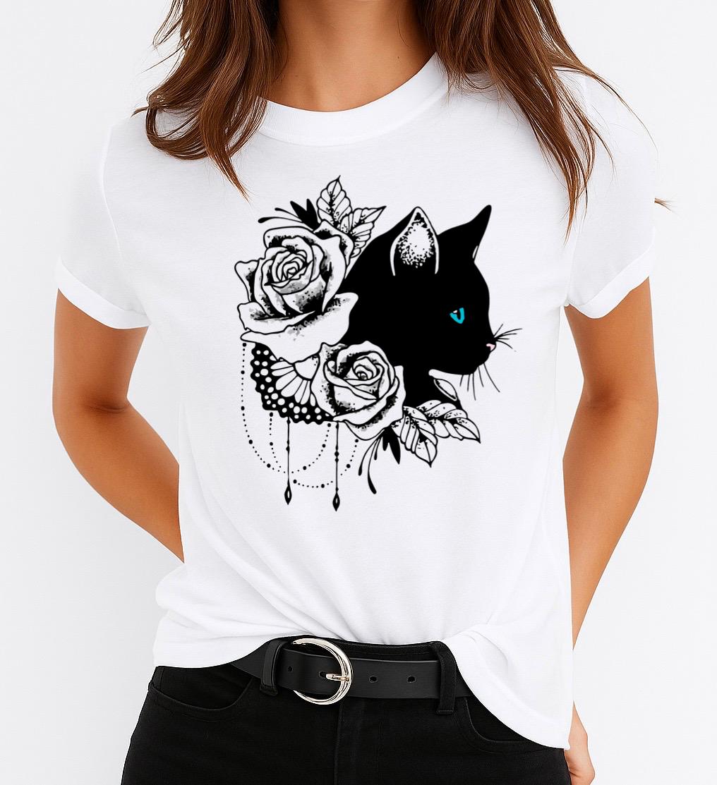 Női póló 100% pamutból Black Cat