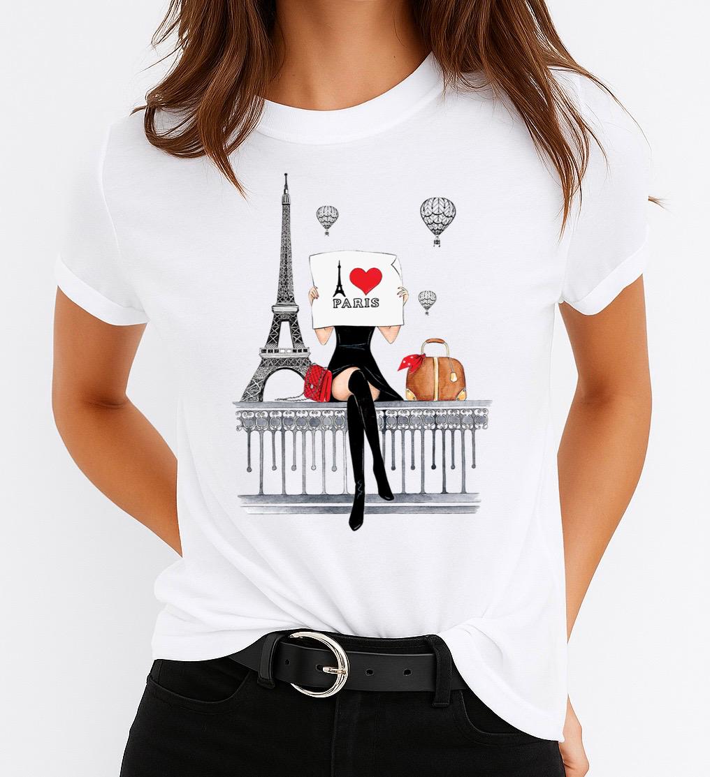Női póló 100% pamutból I Love Paris 2