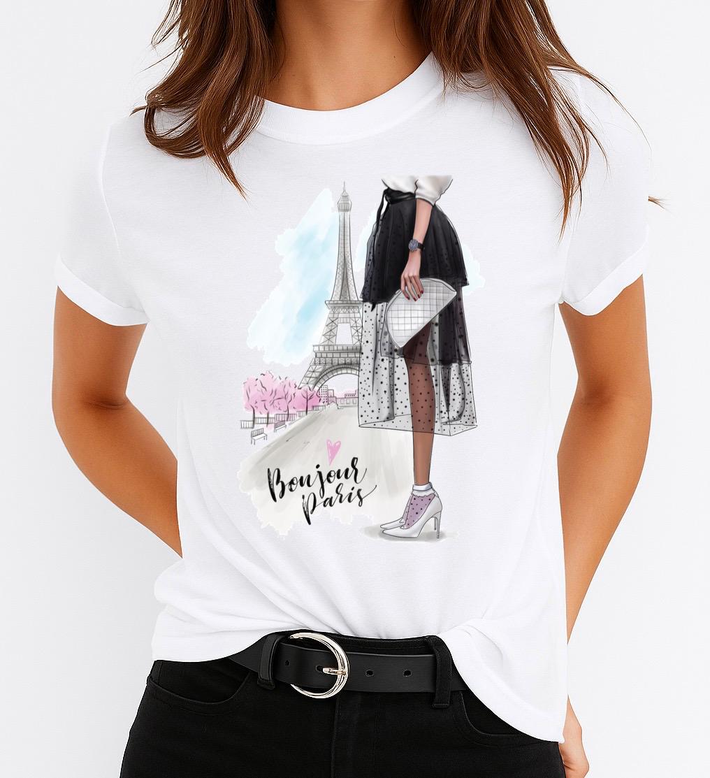 Női póló 100% pamutból Bonjour Paris