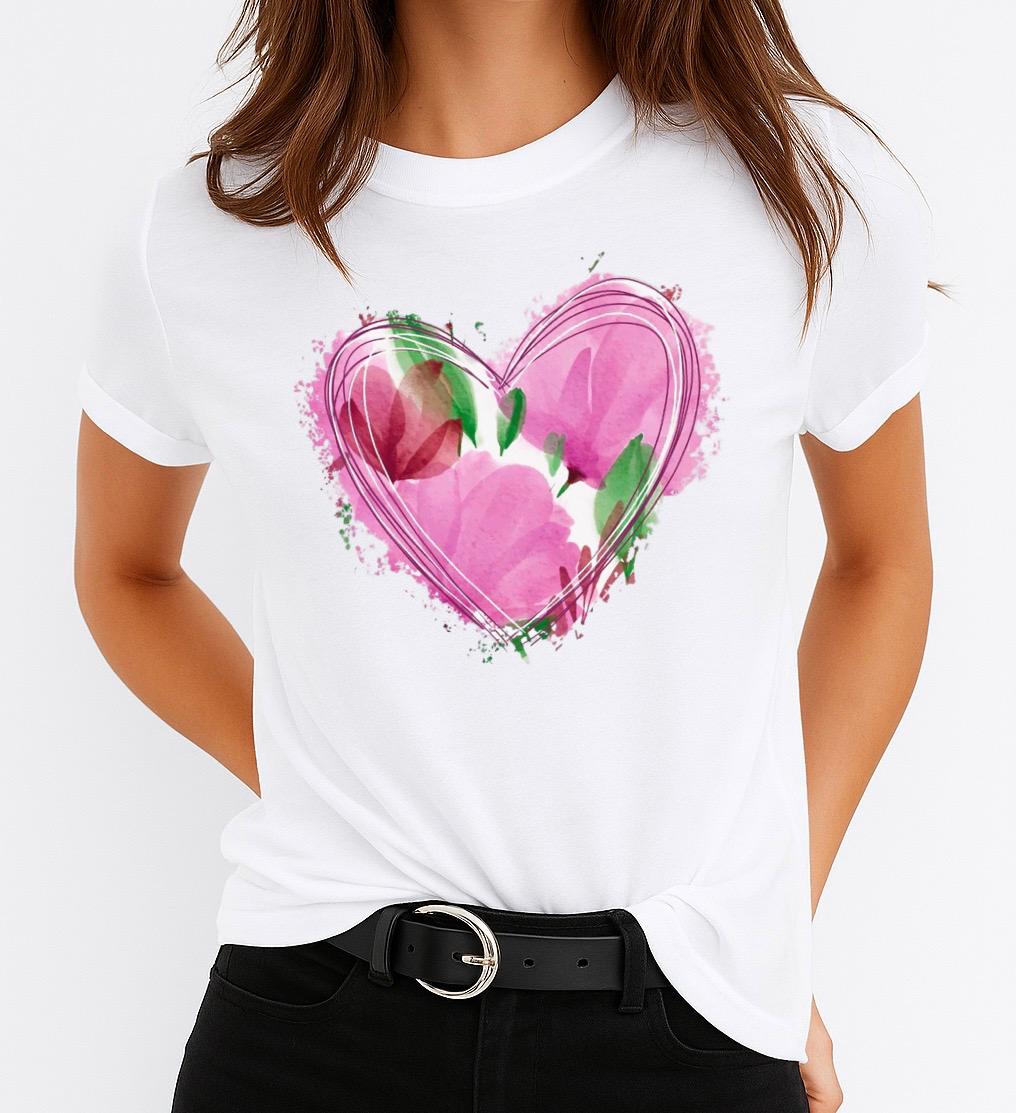 Női póló 100% pamutból Rózsaszín Heart