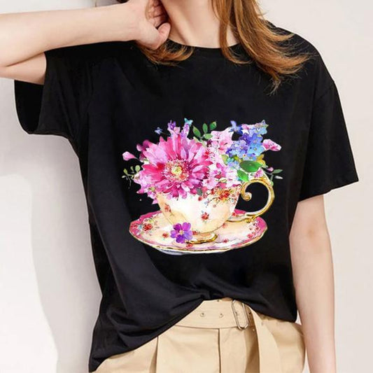 Tricou Cup Flowers Black (6641500848312)