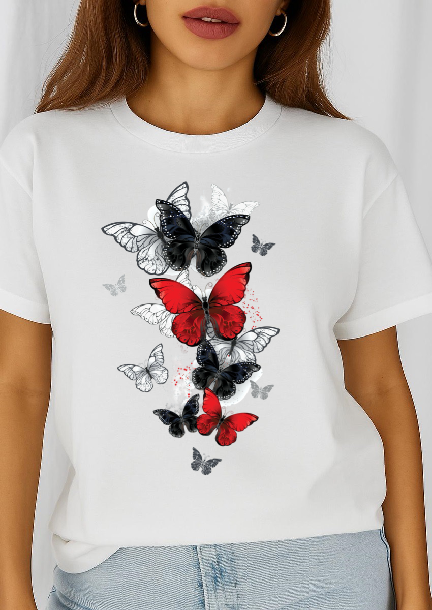 Női póló 100% pamutból 5 Butterflies