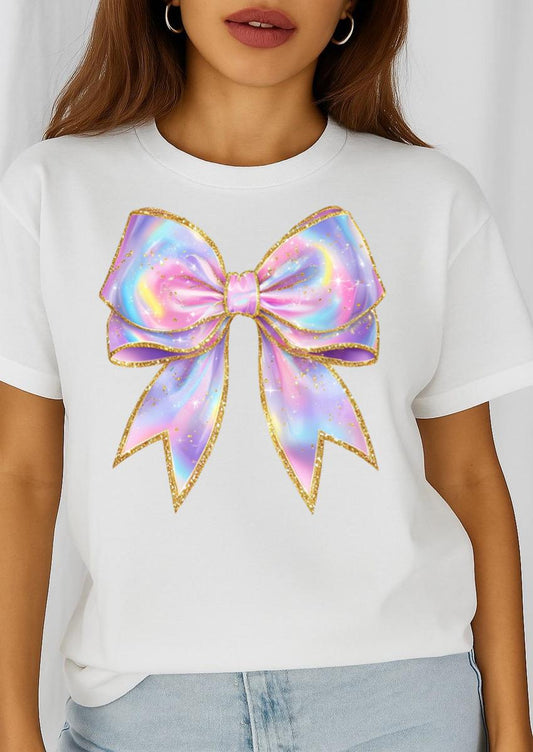 Női póló 100% pamutból Színes masni