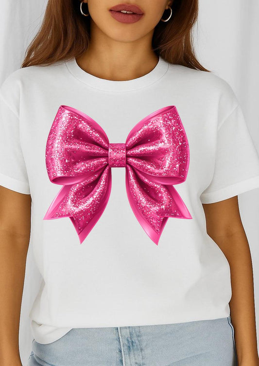 Női póló 100% pamutból Rózsaszín masni