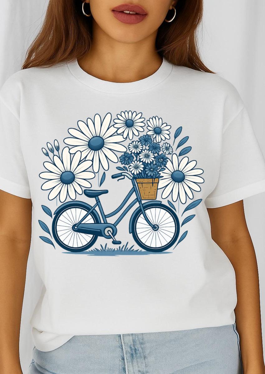 Női póló 100% pamutból Virágos bicikli 3