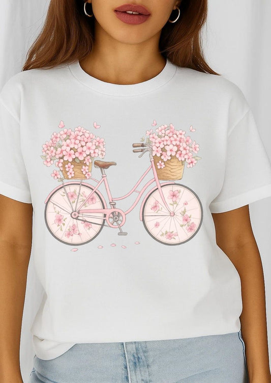 Női póló 100% pamutból Rózsaszín Bicycle