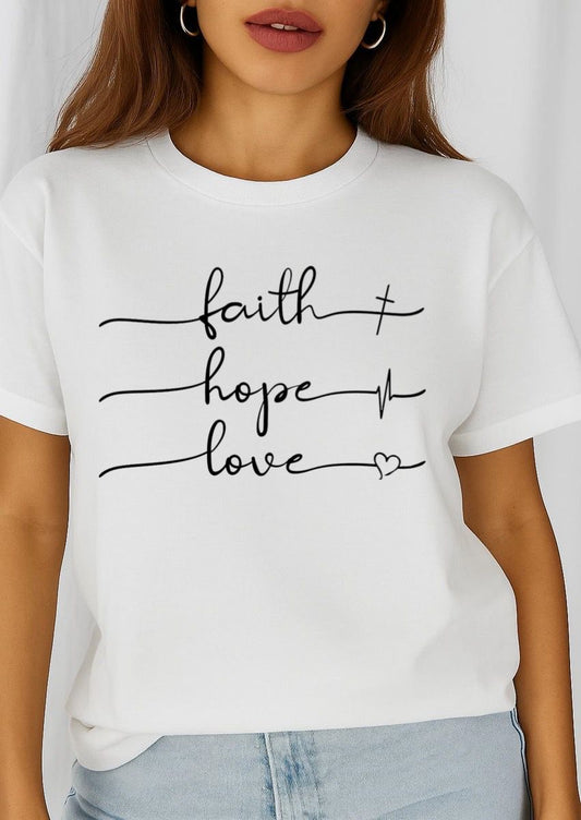 Női póló 100% pamutból Faith Hope Love