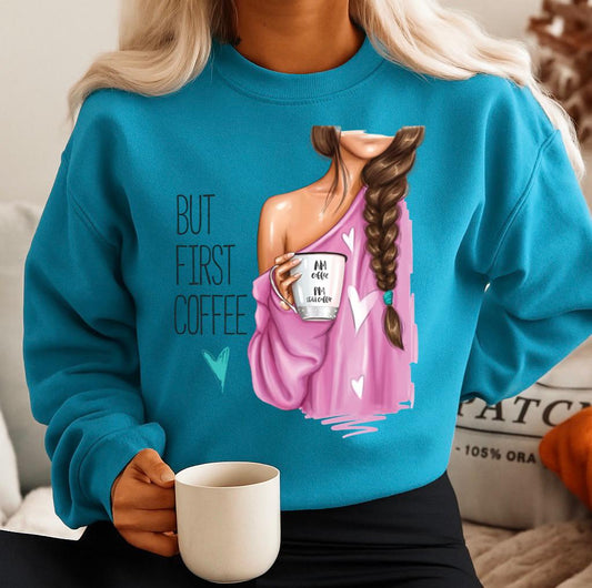Türkiz Blúz 100% pamutból But first coffee