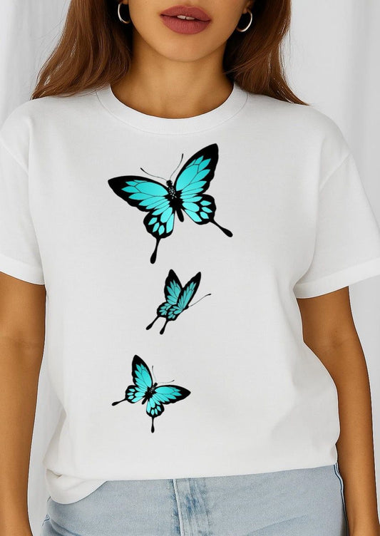 Női póló 100% pamutból 3 Blu Butterflies New