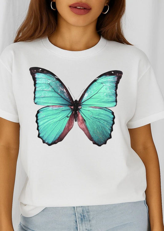 Női póló 100% pamutból Nice Blue Butterfly