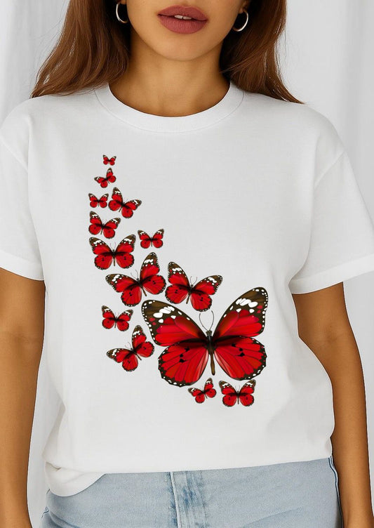 Női póló 100% pamutból Red Butterflies