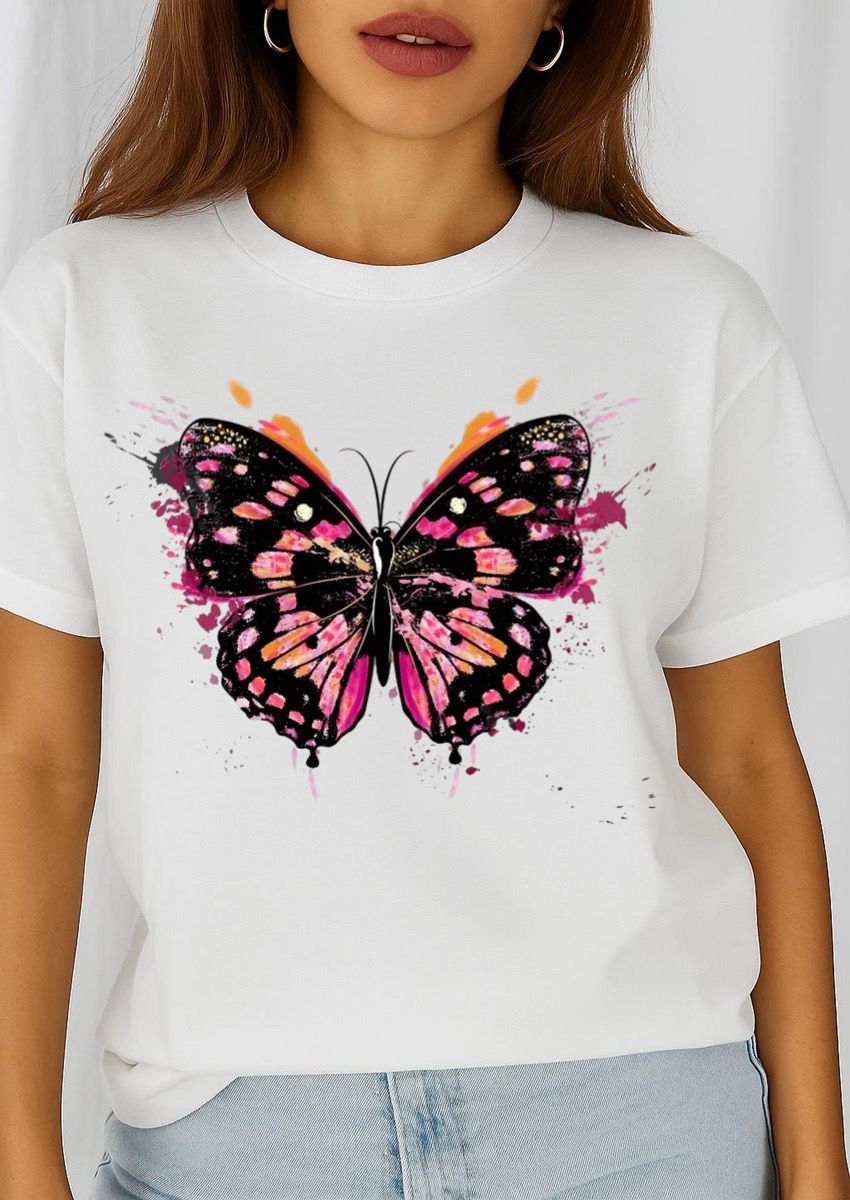 Női póló 100% pamutból Lila Butterfly