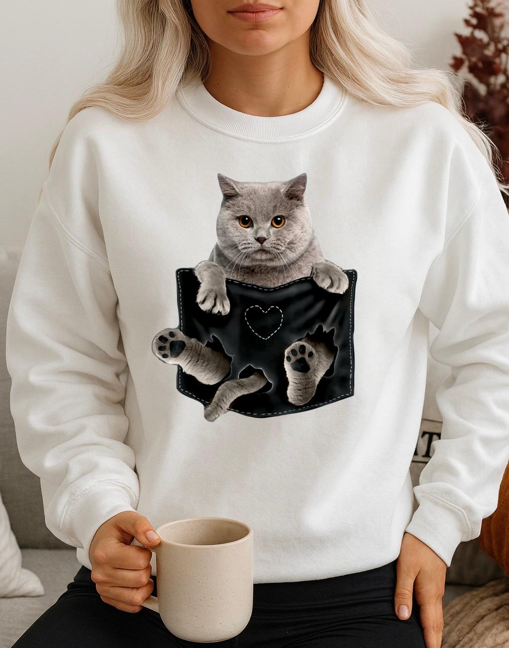 Fehér Blúz 100% pamutból Cat Pocket