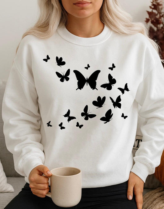 Fehér Blúz 100% pamutból Black butterflies