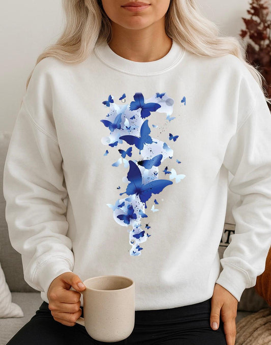 Fehér Blúz 100% pamutból Blue Butterflies