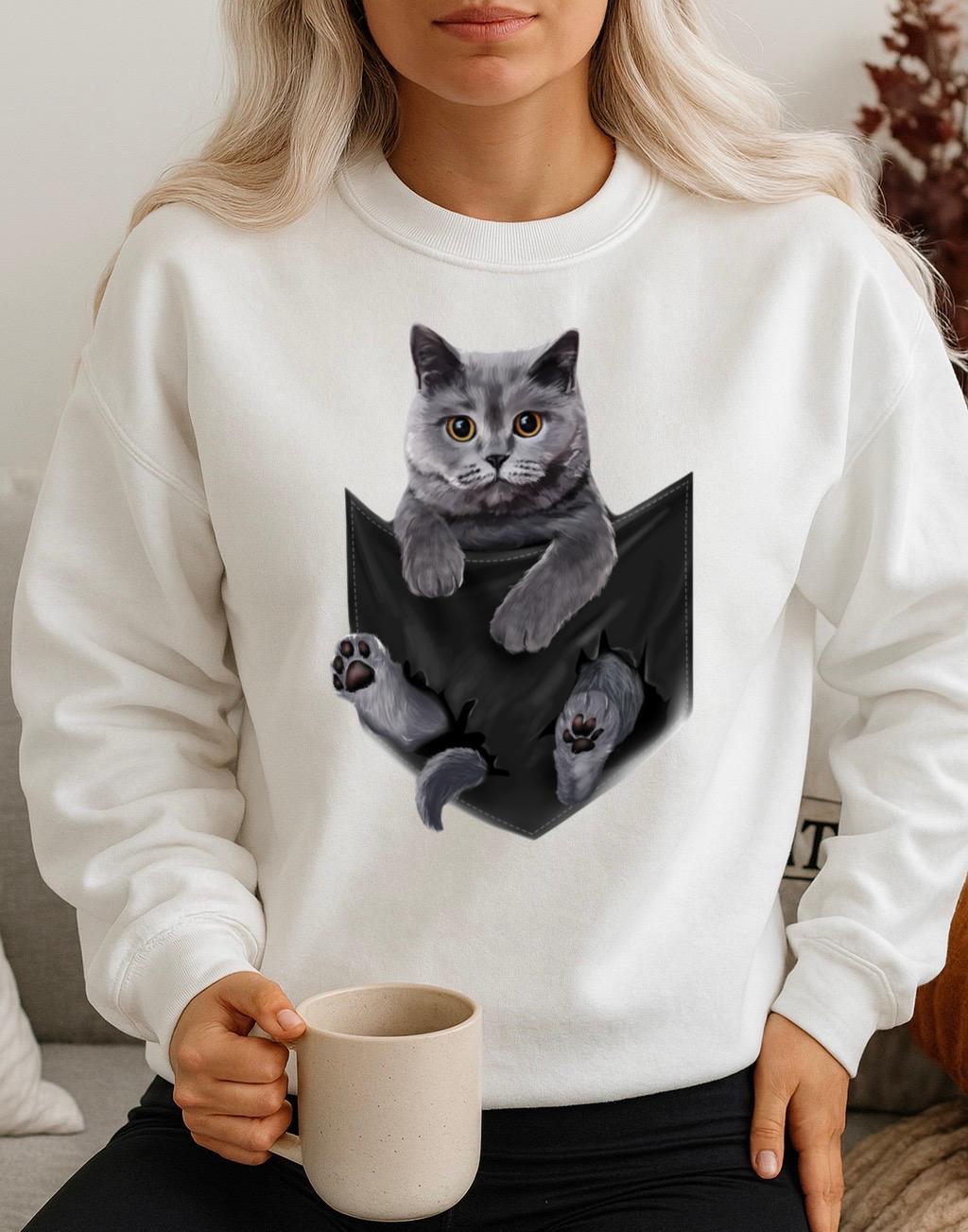 Fehér Blúz 100% pamutból Cat Pocket