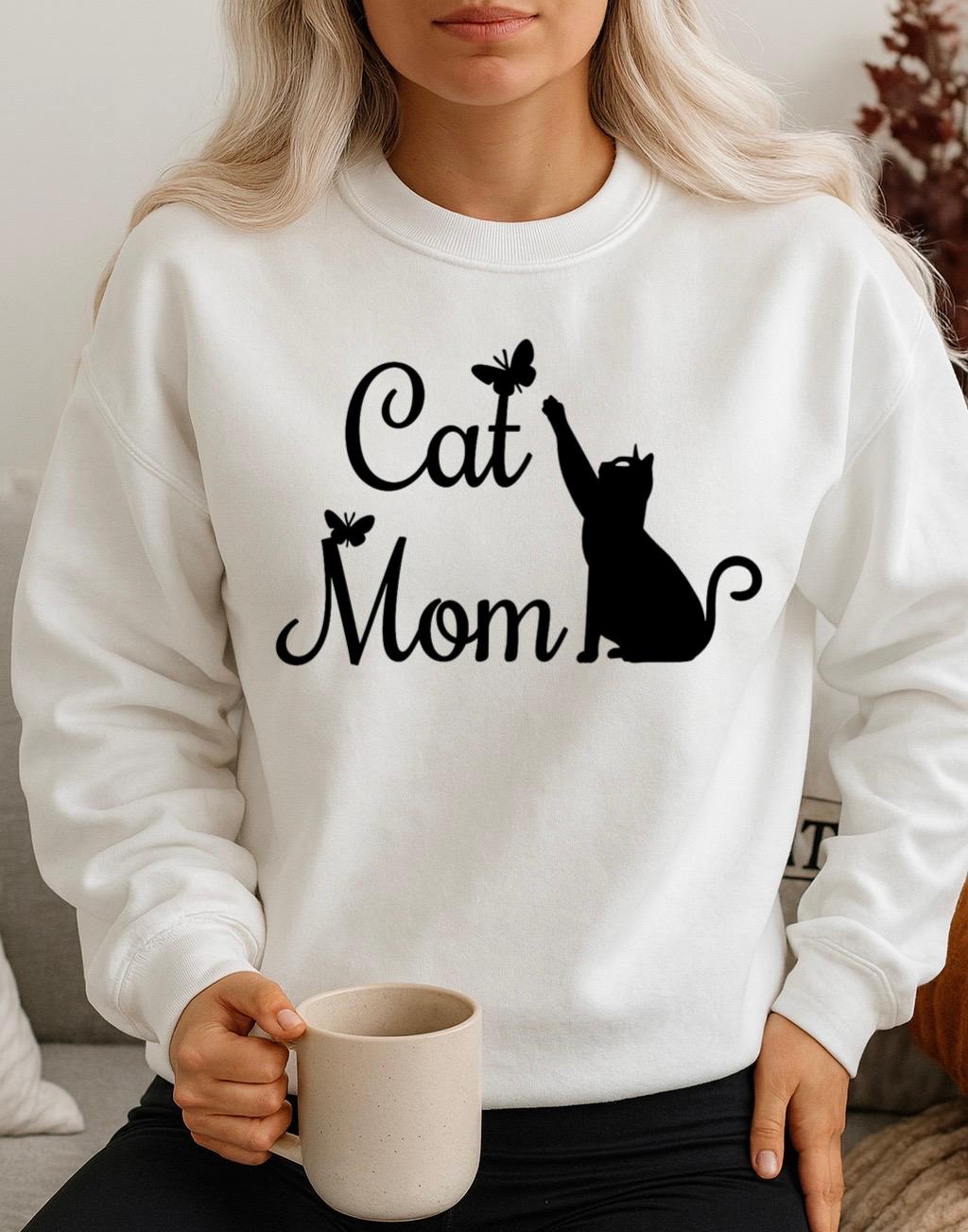 Fehér Blúz 100% pamutból Cat Mom