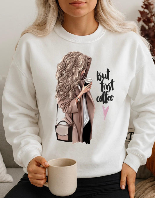 Fehér Blúz 100% pamutból But first coffee