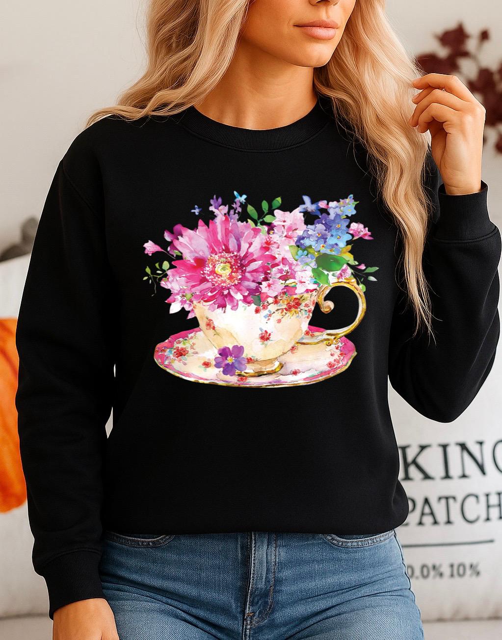 Fekete Blúz 100% pamutból Flower cup