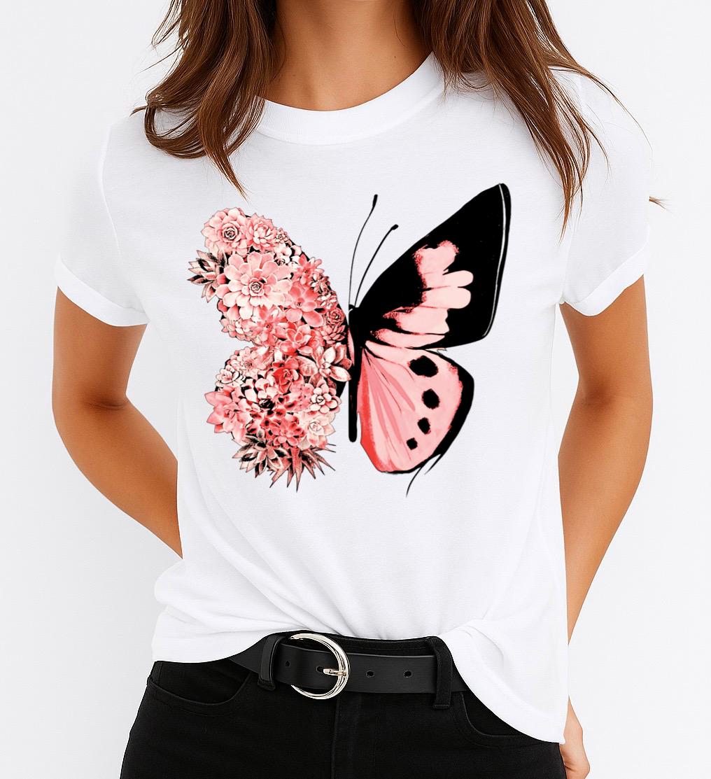Női póló 100% pamutból Spring Butterfly