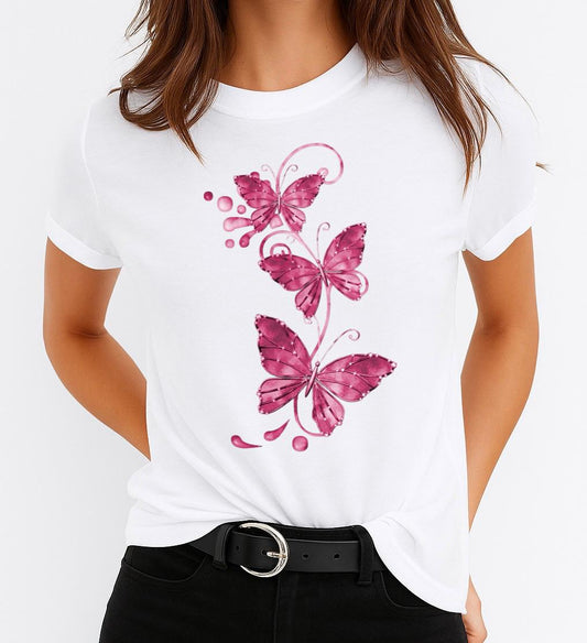 Női póló 100% pamutból 3 Pink Butterflies