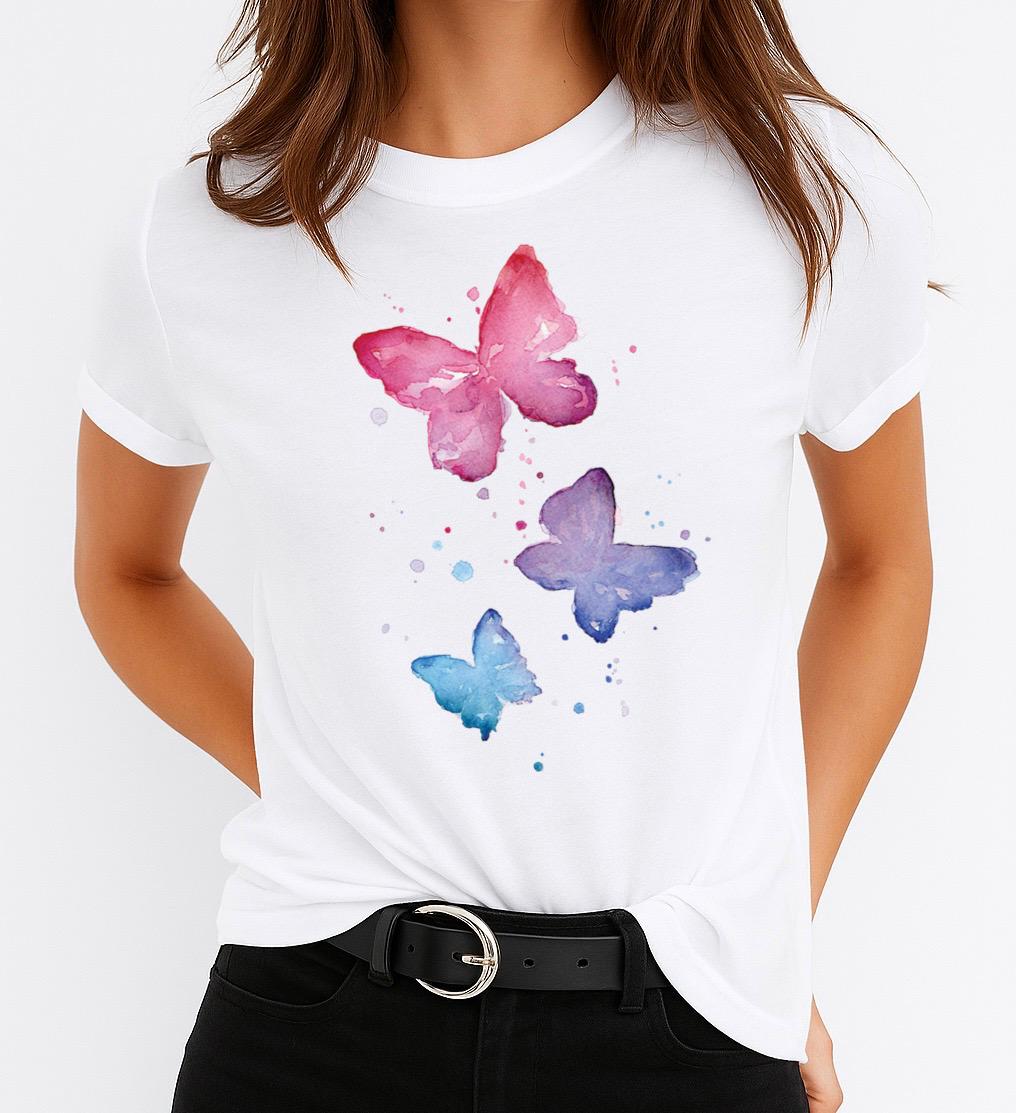 Női póló 100% pamutból 3 Butterflies