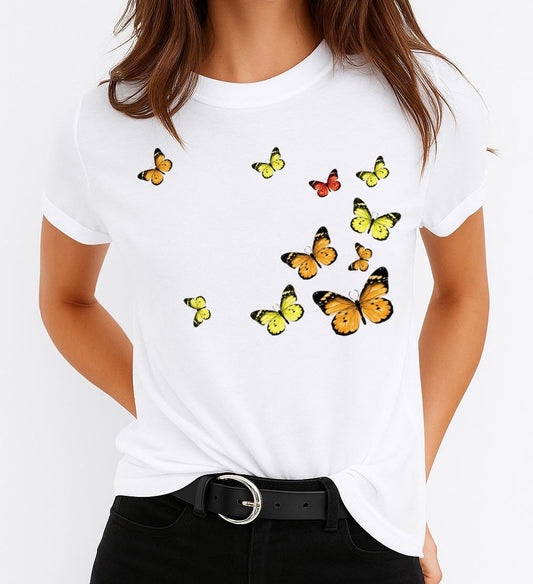Női póló 100% pamutból Yellow Butterflies 3