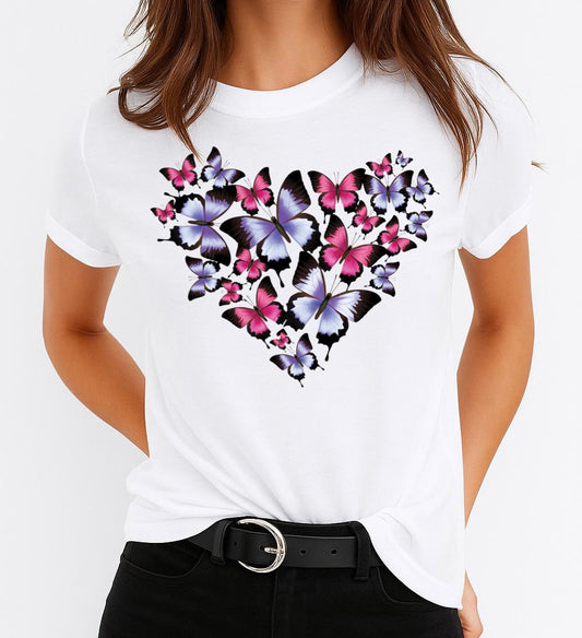 Női póló 100% pamutból Mov Heart Butterfly