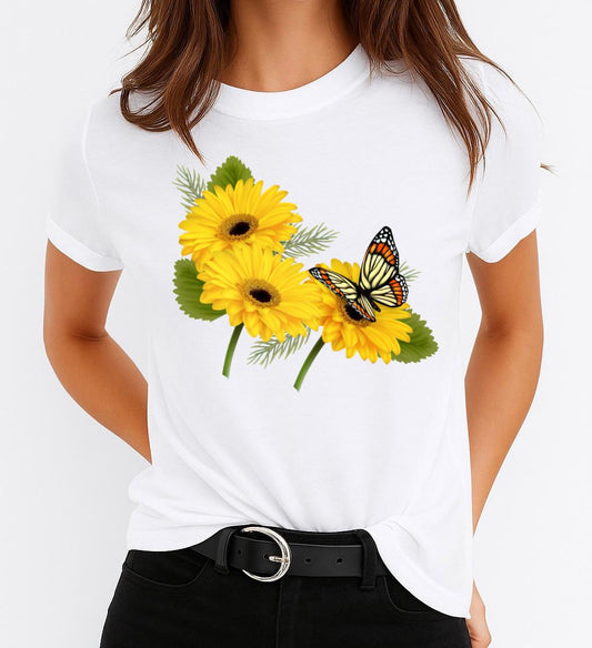 Női póló 100% pamutból 3 Yellow Butterflies
