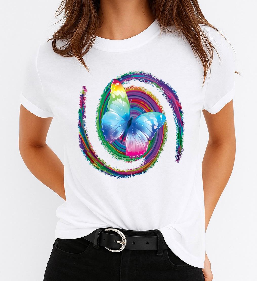 Női póló 100% pamutból RAINBOW BUTTERFLY