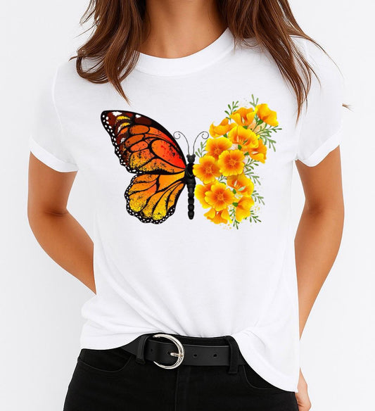 Női póló 100% pamutból Yellow Big Butterfly 3