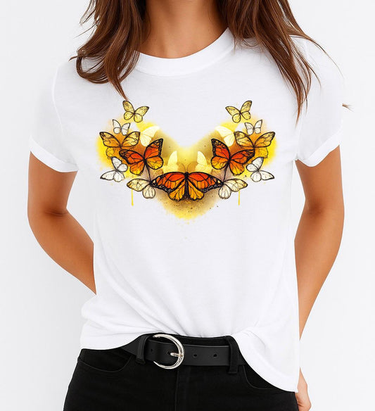Női póló 100% pamutból Yellow New Butterflies