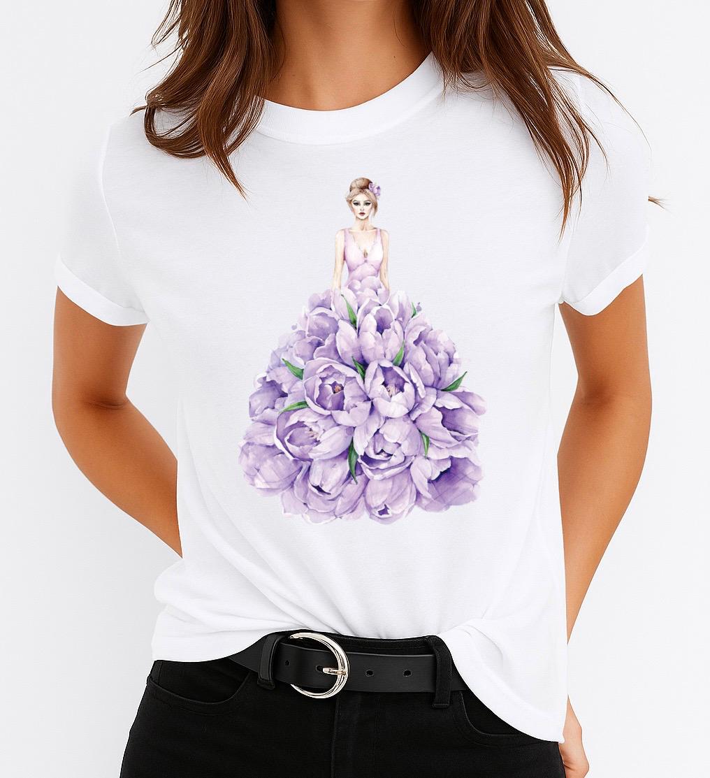 Női póló 100% pamutból Mov Flower Dress