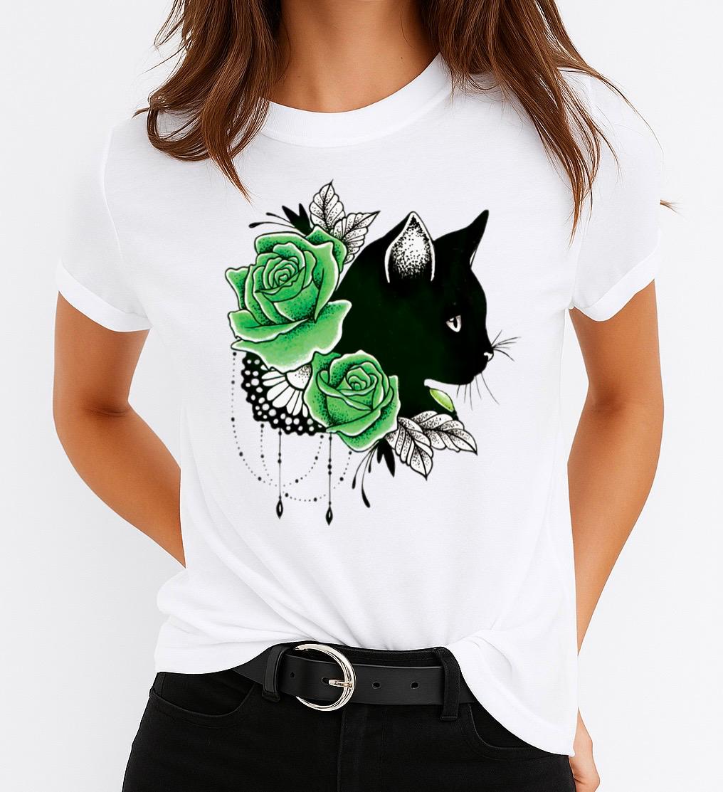 Női póló 100% pamutból Green Flowers