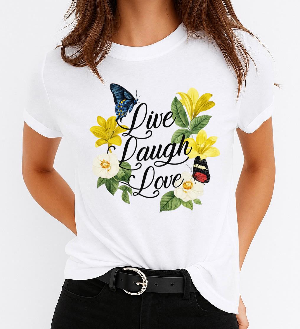 Női póló 100% pamutból Love Laugh Love