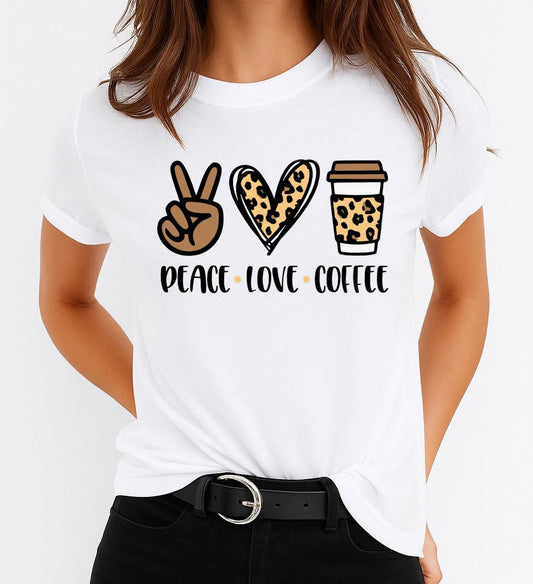 Női póló 100% pamutból Peace Love Coffee 2