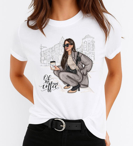 Női póló 100% pamutból But First Coffee 2