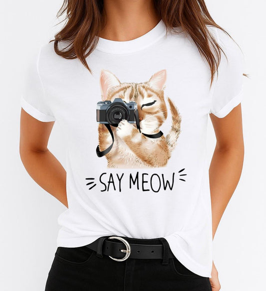 Női póló 100% pamutból Say meow
