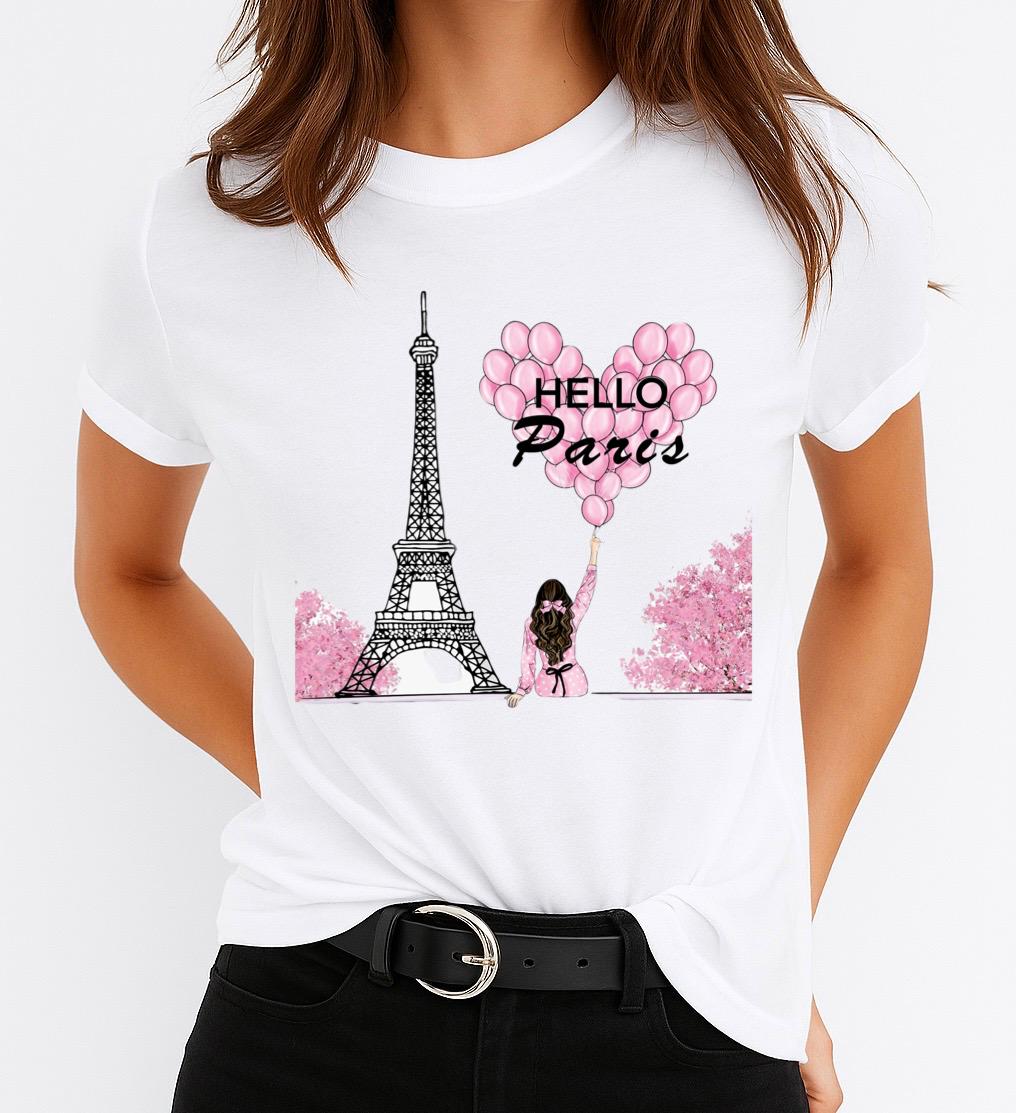Női póló 100% pamutból Hello Paris