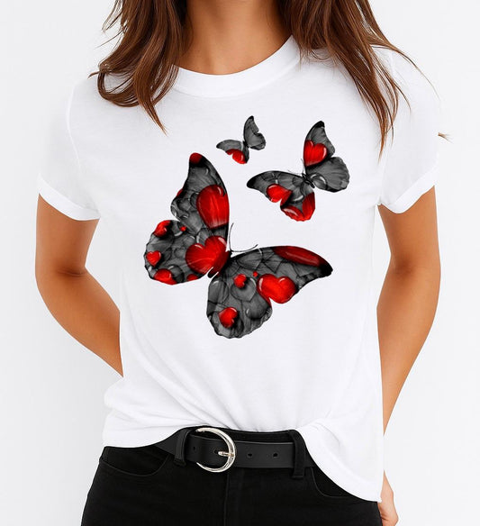 Női póló 100% pamutból 3 Black Butterflies