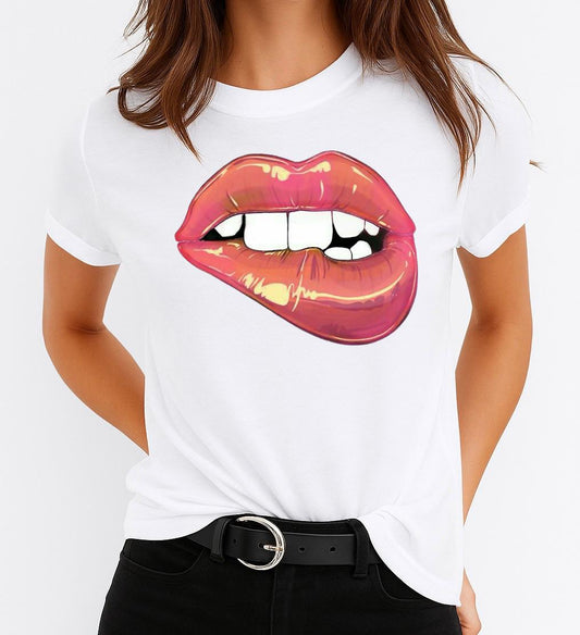 Női póló 100% pamutból Rózsaszín ajkak